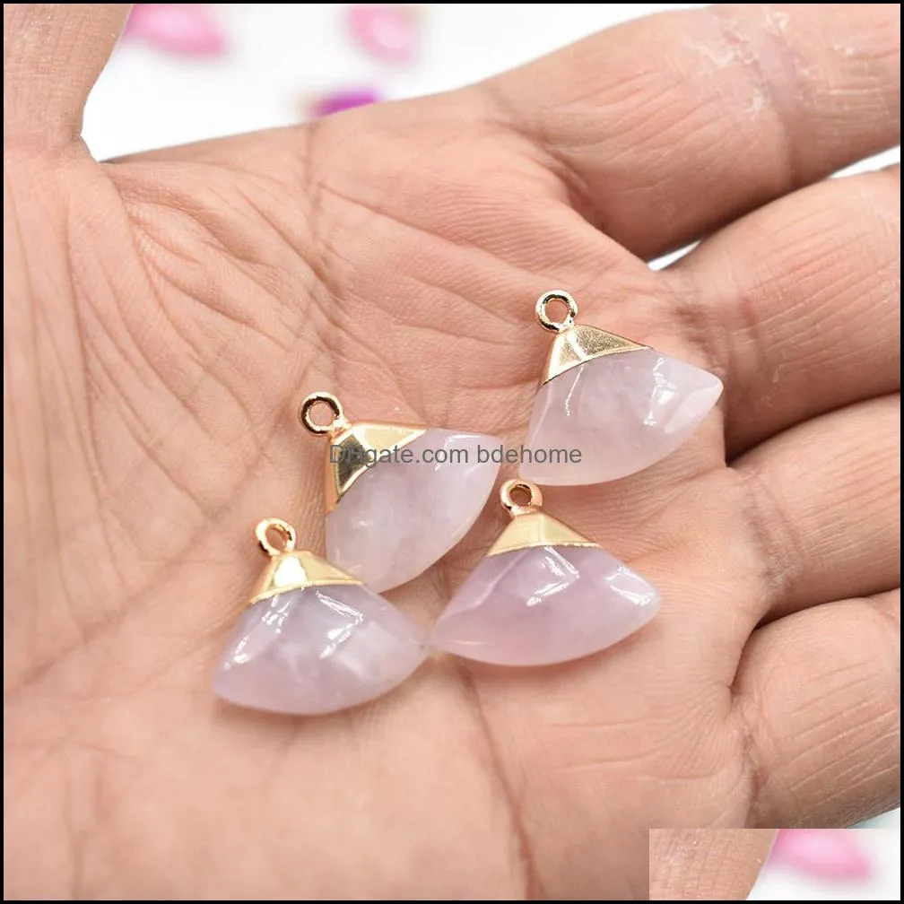 Fan Shape Natural Stone Crystal Pendant Charm Pendants for Jewelry Making Supplies DIY Fine Necklace Earrings