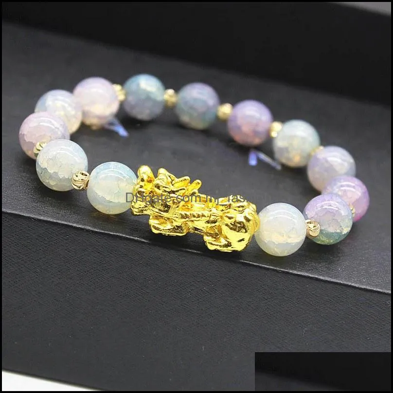 Strands Natural Stone Agate Beads Bracelet Chinese Pixiu Lucky Brave Troops Charms Feng Shui Jewelry for Women