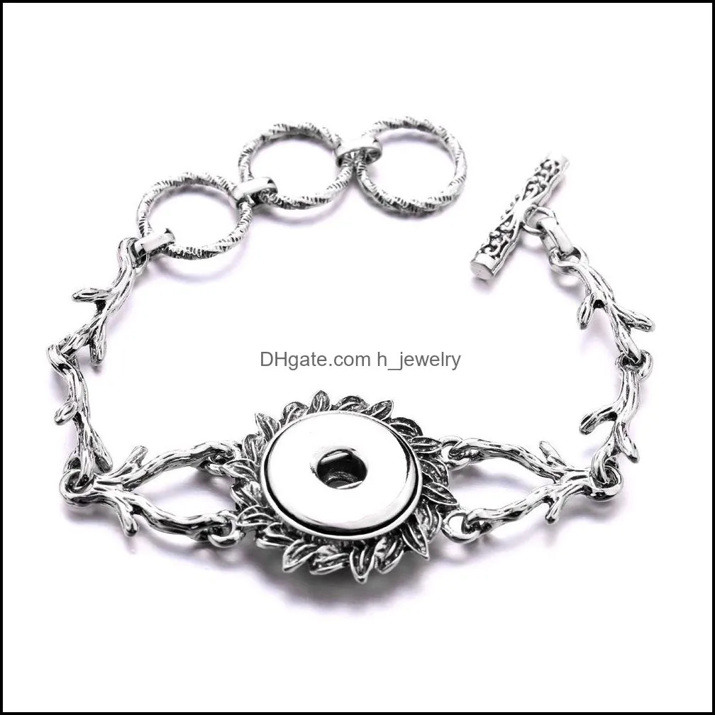Lots Style Antique Silver Alloy Heart Noosa Snap Button Bracelet Fit 18mm Snaps Buttons Jewelry