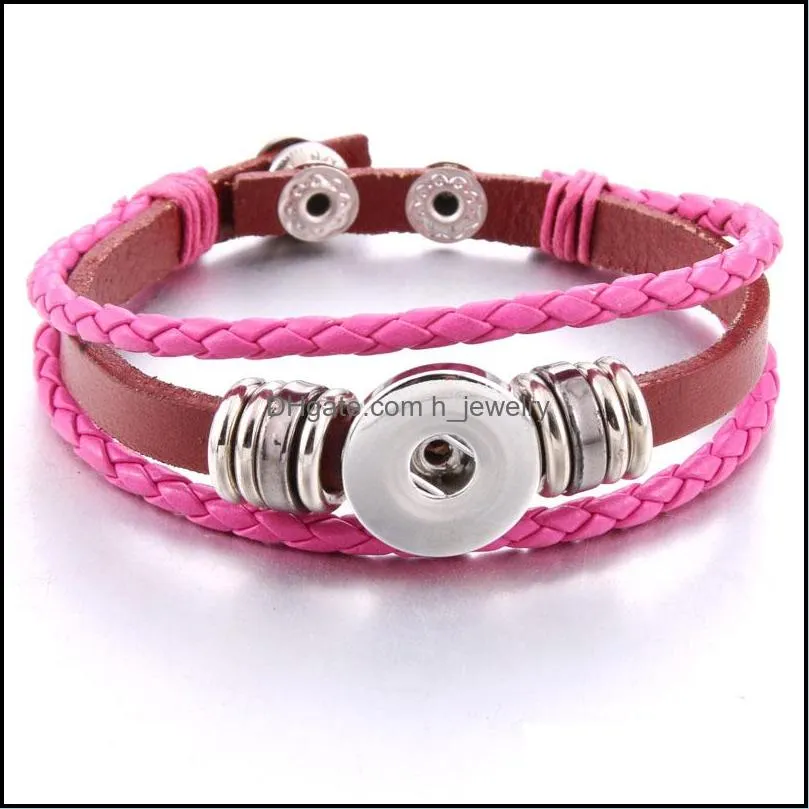 Multi PU Leather Multilayer Braided 18mm Snap Button Bracelet Colorful Black White Women Men Punk Bangle Noosa SH009