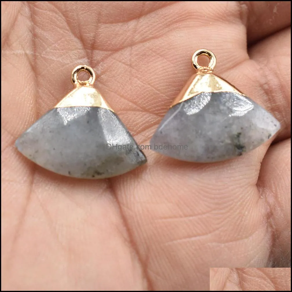 Fan Shape Natural Stone Crystal Pendant Charm Pendants for Jewelry Making Supplies DIY Fine Necklace Earrings
