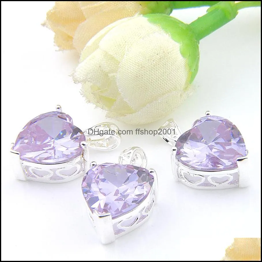 Mix 3PCS Amethyst New 925 sterling Silver Pendant Heart Purple Gemstone Necklaces Pendants For Lady Party Gift