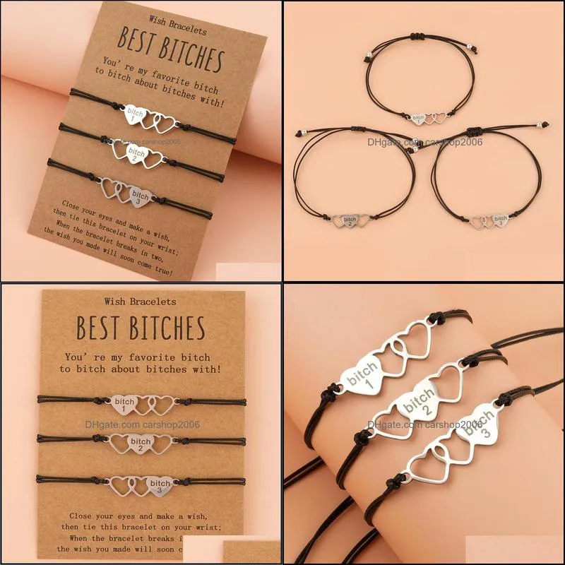 Card Bracelet 3-piece Creative Stainless Steel Heart-shaped Woven Bracelet Jewelry