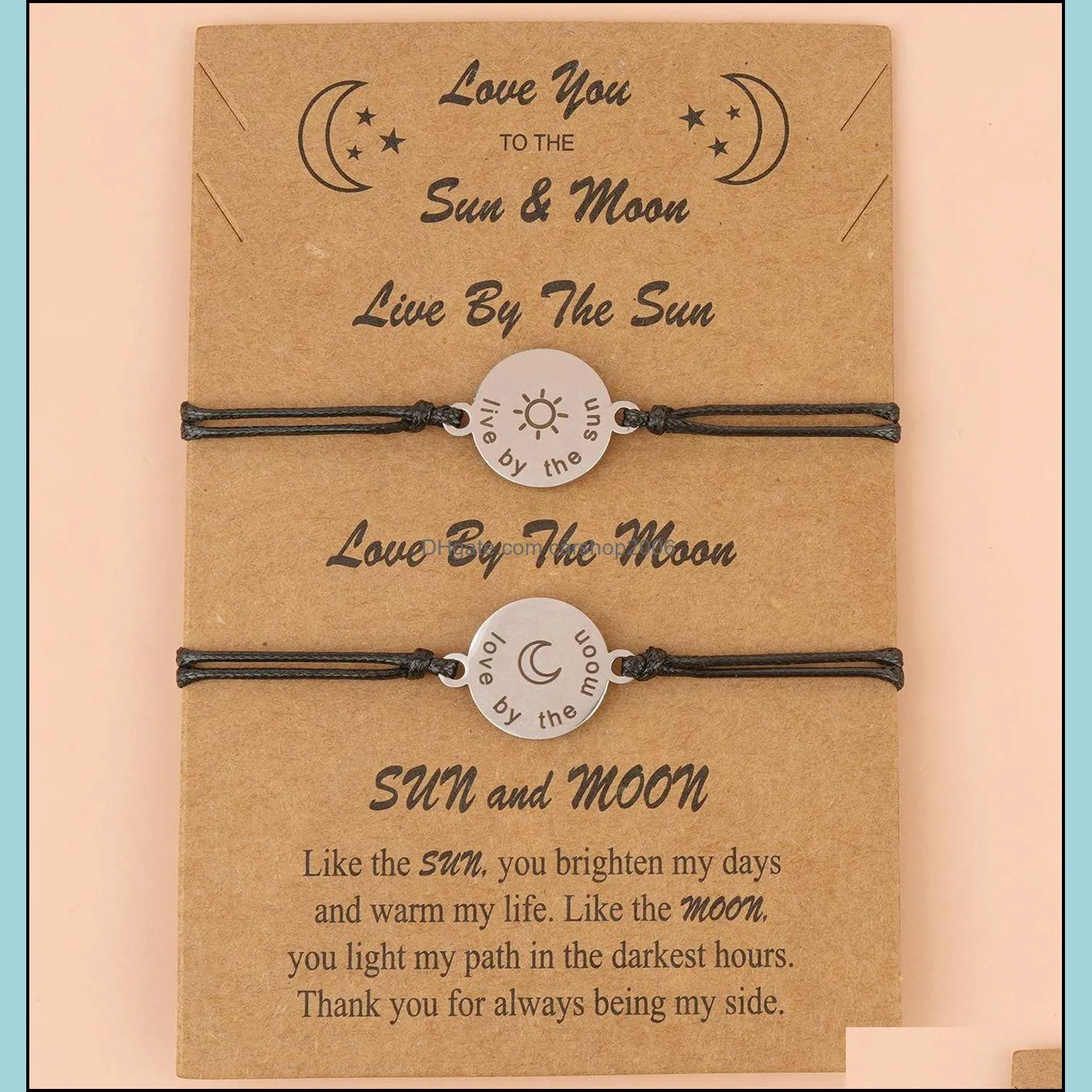 Sun and Moon Couple Bracelet Creative Personality Stainless Steel Sun and Moon Woven Card Bracelet 2-piece Set