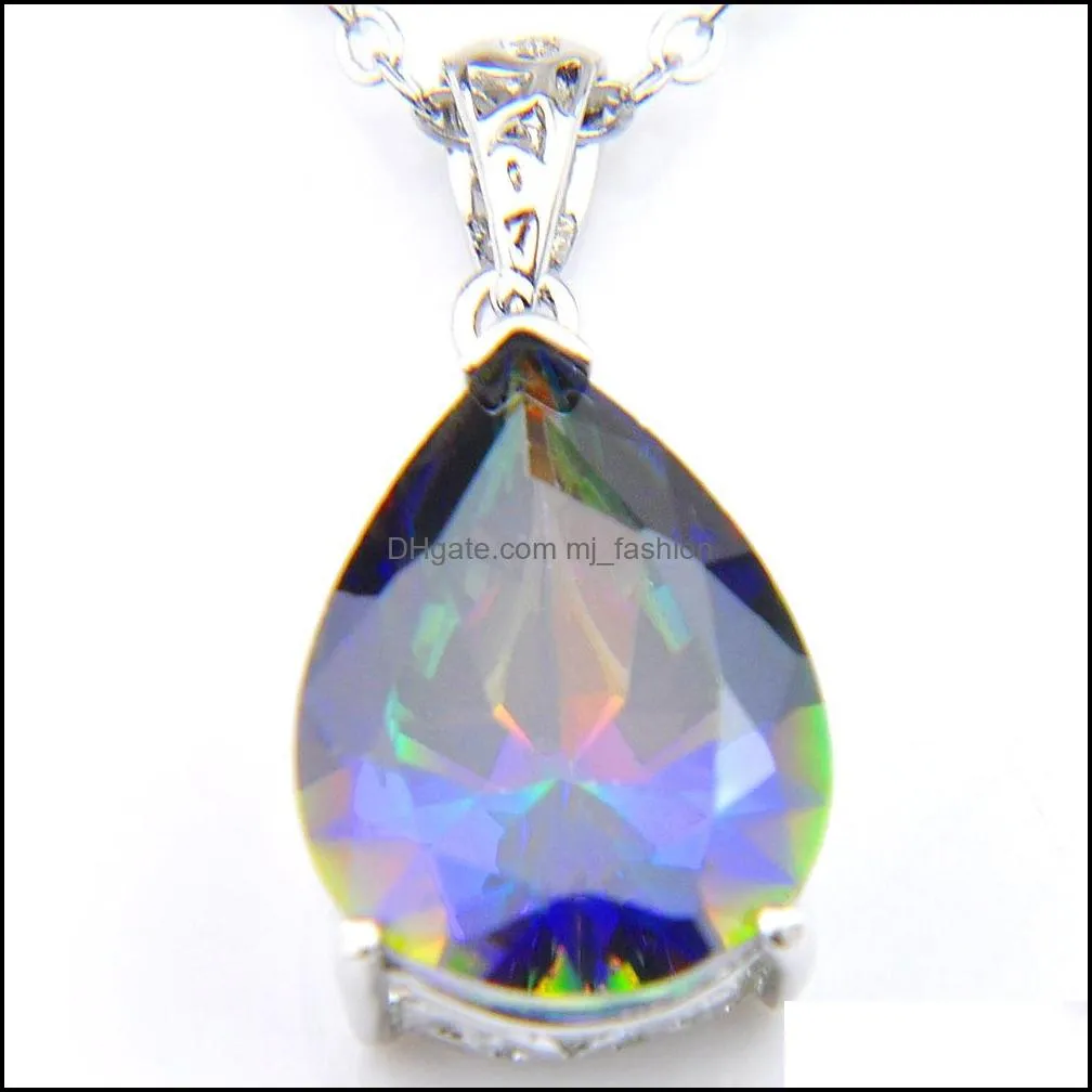 12 Pcs/Lot Engagement Jewelry Water Drop Rainbow Topaz Gems 925 Sterling Silver Necklace For Women Wedding Pendants Jewelry