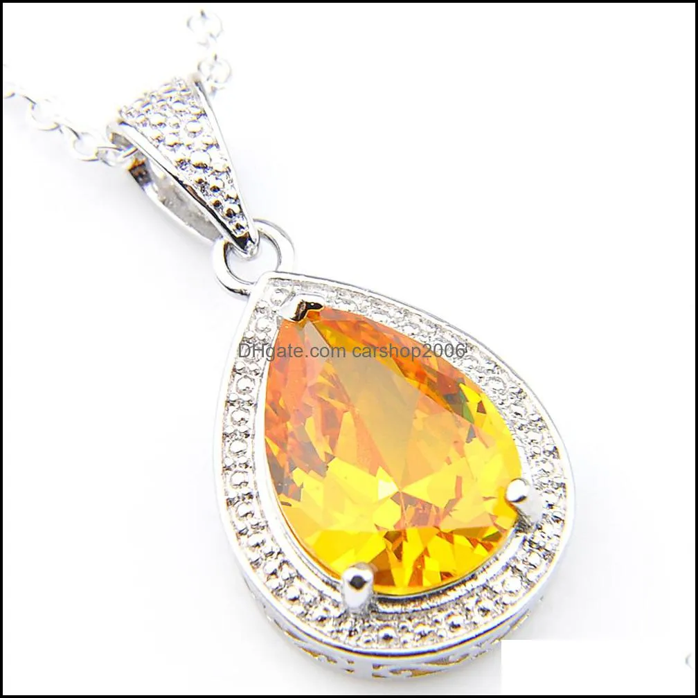 Mix 5PCS Rainbow New 925 sterling Silver Dazzling Drop Peridot Citrine Garnet Topaz Necklaces Pendants For Lady Party Gift