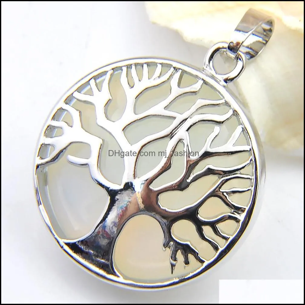 Tree of Life Pendant Vintage Gorgeous Round White Moonstone Gems Silver For Women Jewelry Australia USA Pendant