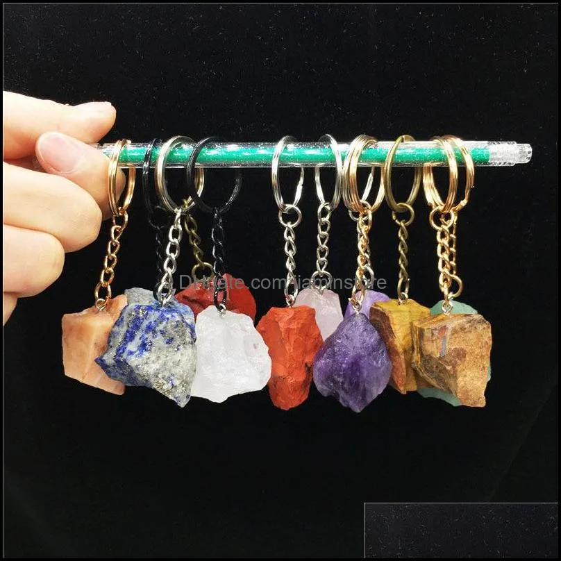 Natural Rough Stone Quartz Keychain Ring For Women Men Handbag Hangle Car Key Holder Raw Mineral Stones Keyring Jewelry