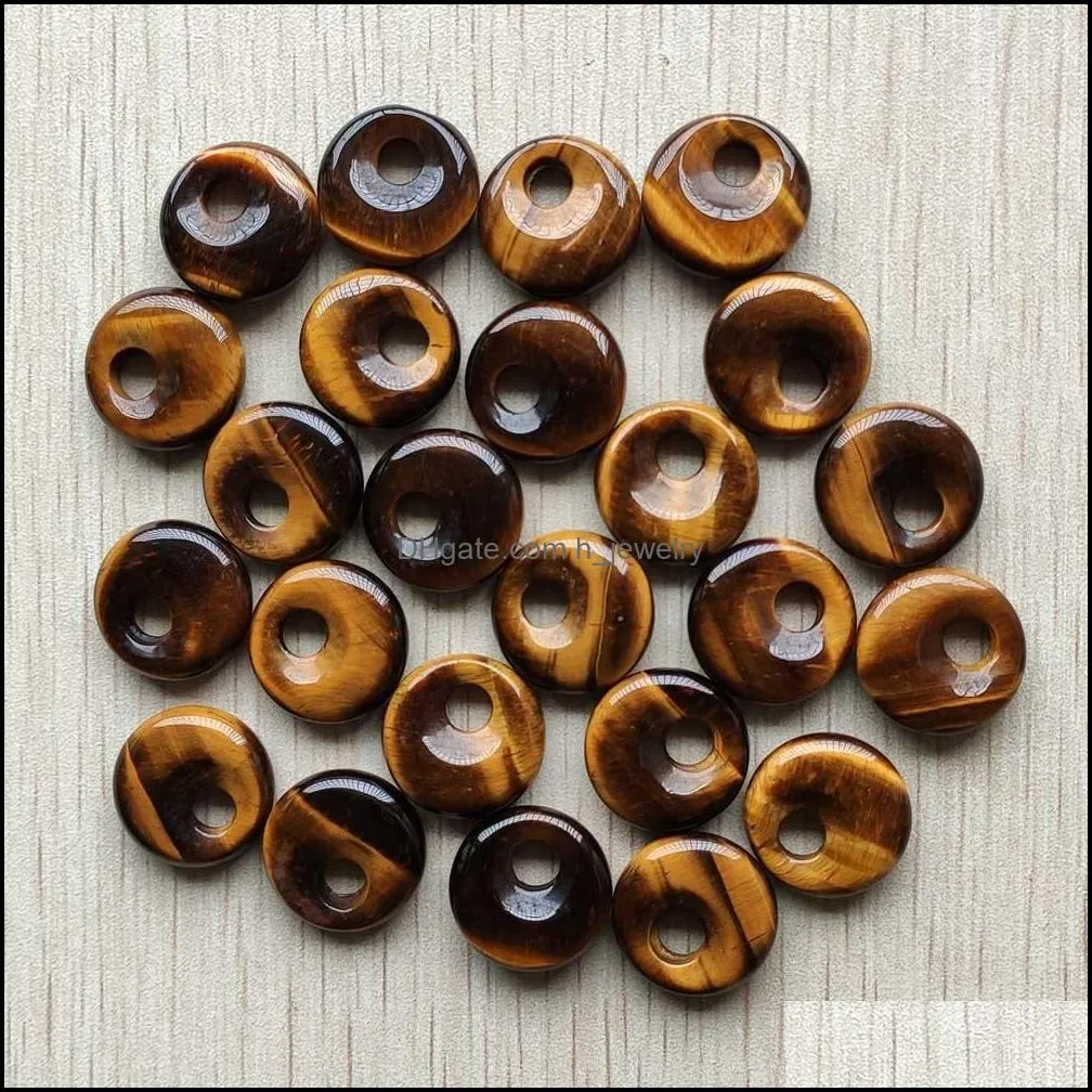 Natural Tiger Eye Stone Gogo Donut Charms Pendants Beads 18mm for Jewelry Making Wholesale