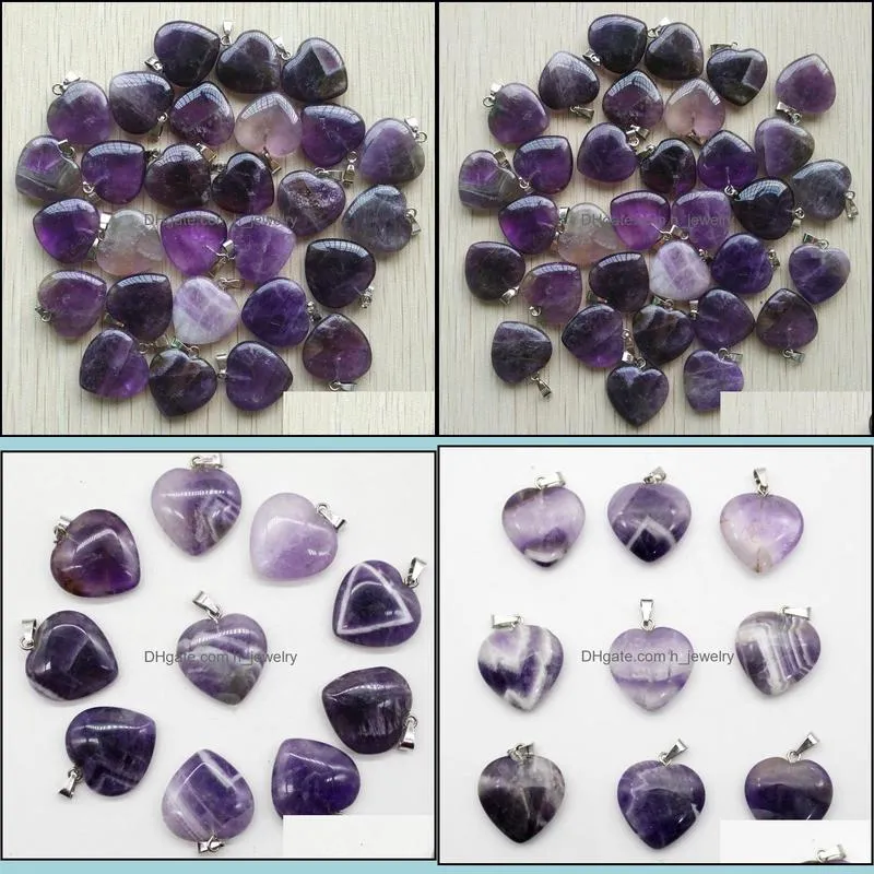 20mm natural stone amethyst Charms Crystal heart pendant pendulum pendants Wholesale for jewelry making