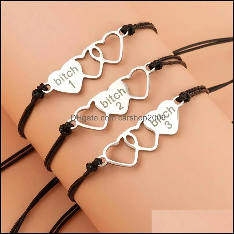Card Bracelet 3-piece Creative Stainless Steel Heart-shaped Woven Bracelet Jewelry