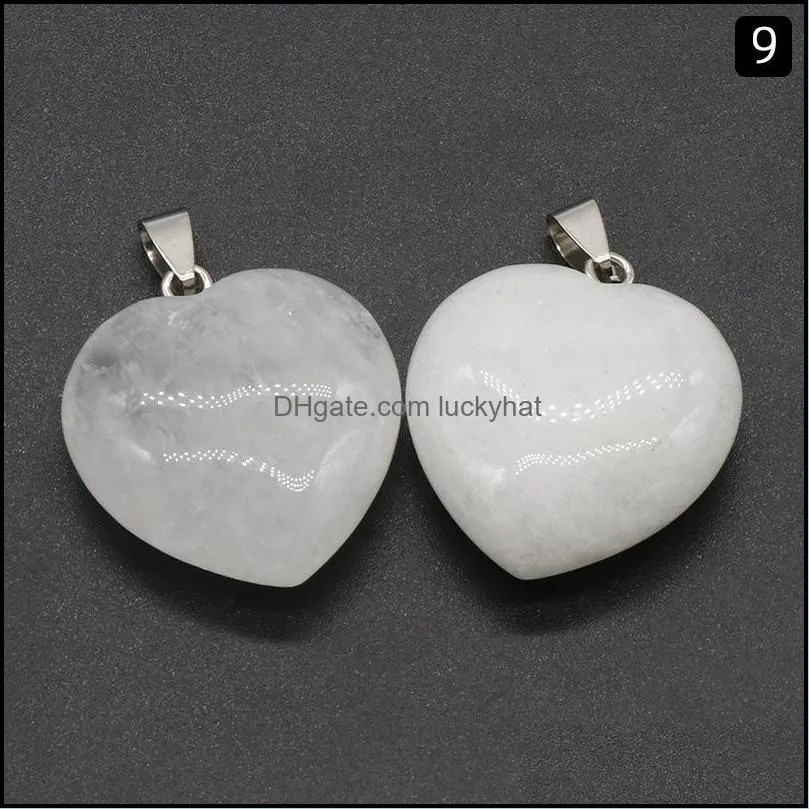 30mm Natural Quartz Heart Stone Charms Pendant Healing Crystal Hearts Chakra Crystal Pendants Charm for Jewelry Making