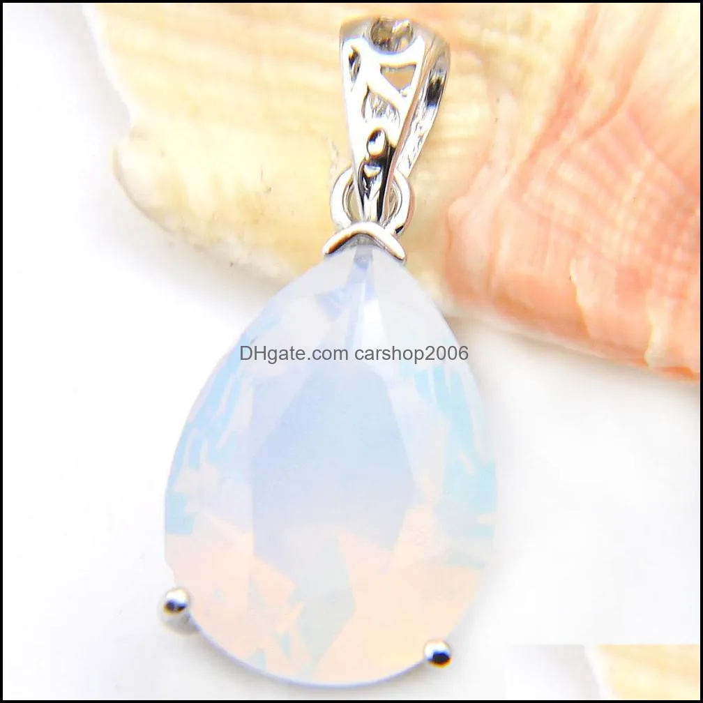 Europe Popular Jewelry Water Drop White Moonstone Gems Silver Necklaces USA Israel Wedding Engagement Necklaces Pendant +