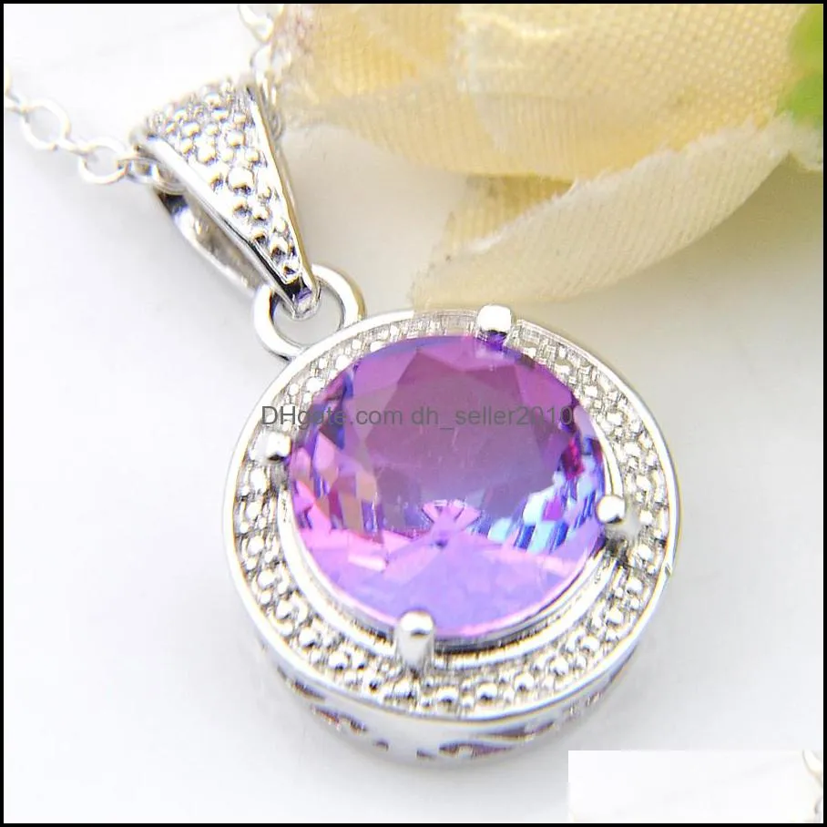 Wholesale 12 Pcs/Lot 4 Color Round Bi colored Tourmaline Water Drop Vintage Silver Gems Pendants 925 sterling silver Necklace For