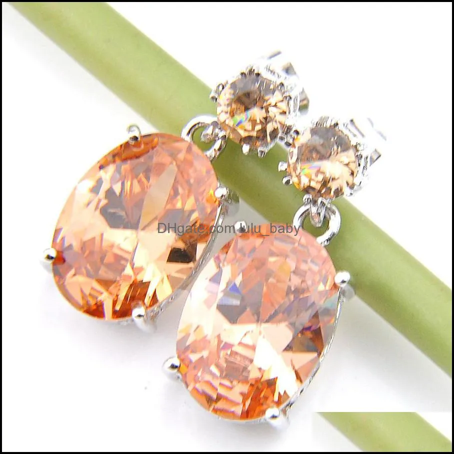 Holiday Party For Women New Style Oval Garnet Topaz Morganite Gems 925 Sterling Silver Plated Charm Earrings Weddings