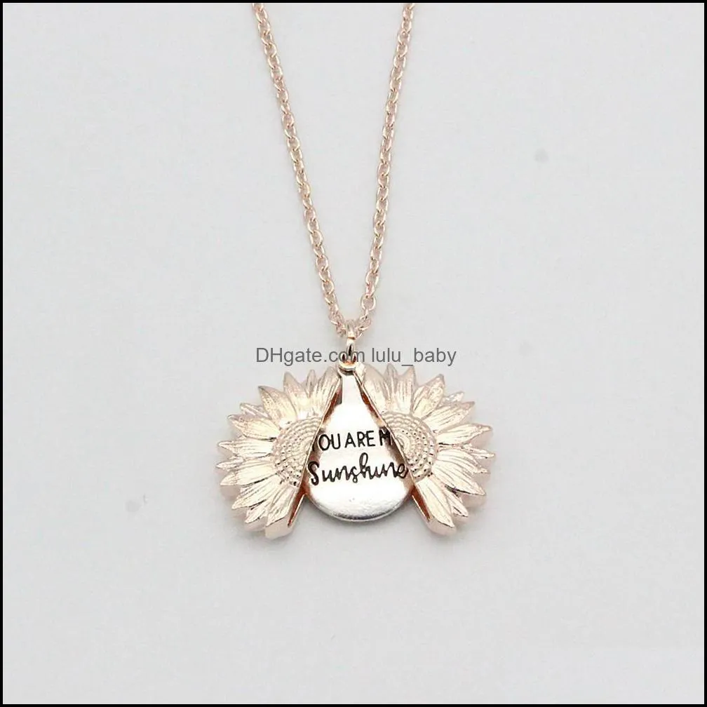 Fahion Sunflower Necklace Valentine Gift Gold Locket Can Open Pendant Necklace You are My Sunshine Engraved Clavicle Chain For Woman