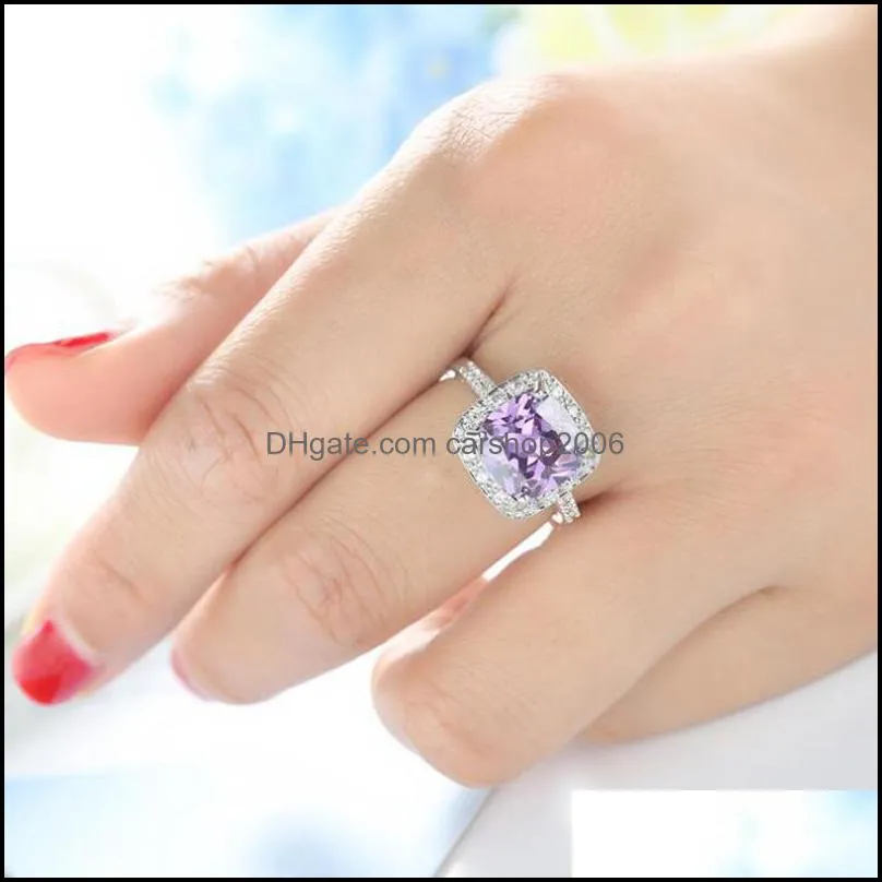 2 Pcs/Lot quality Silver purple Cubic Zirconia Gemstone Jewelry Lady Wedding rings Jewelry