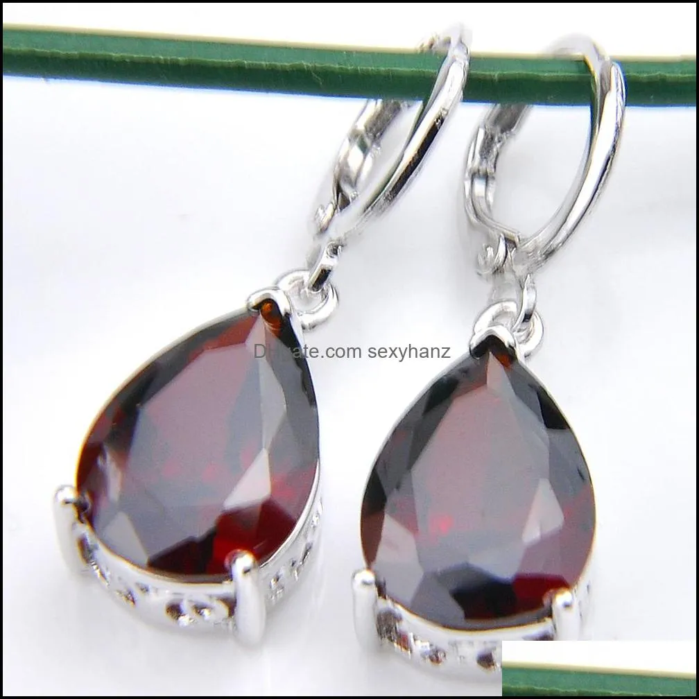 6 Sets/Lot Fashion Vintage Red Garnet Crystal Cubic Zirconia 925 Silver Pendants Necklaces &Drop Earrings Jewelry Sets
