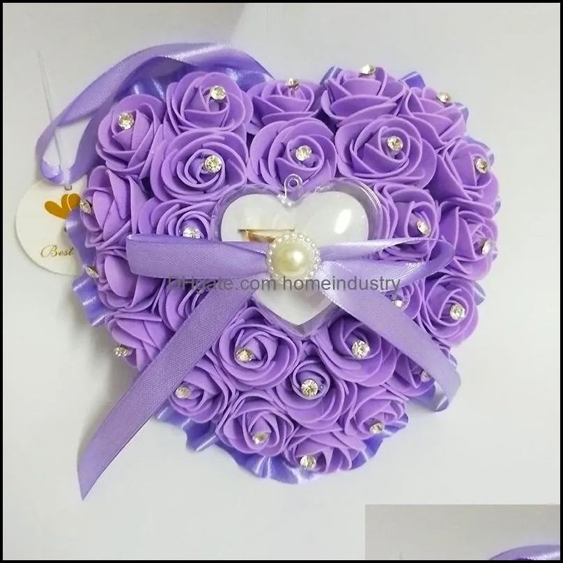 party decoration rose flower heart-shape ring box pearl rhinestone jewelry gift case romantic valentine`s day wedding pillow cushion