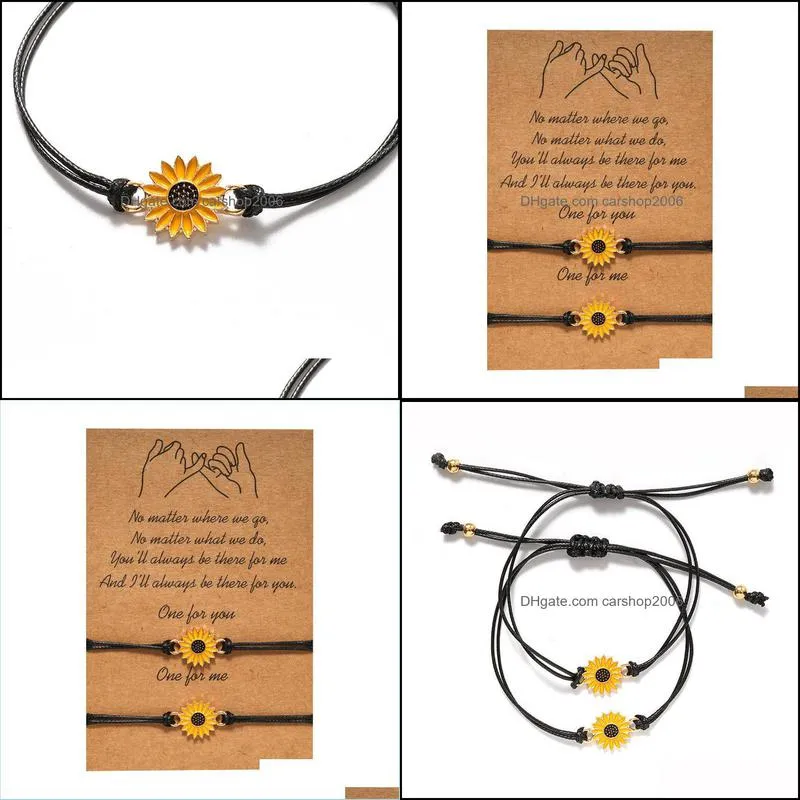 Friendship Card Bracelet Personalized Alloy Dripping Oil Sunflower Wax Thread Woven Bracelet Jewelry