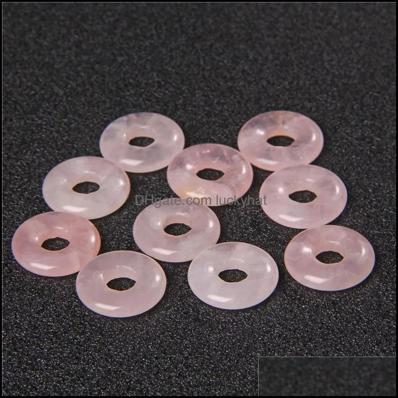 Gogo Donut Natural Stone Beads Charms Round 18mm Rose Quartzs Labradorite Opal Loose Beads for Jewelry Making Accessries