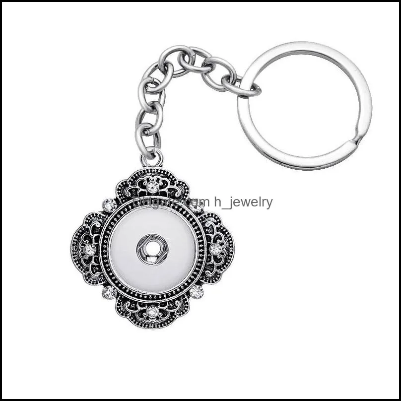 Noosa Fashion Keychains Cross flowers pattern Rhinestone snap key chains fit 18mm snap buttons Keyrings