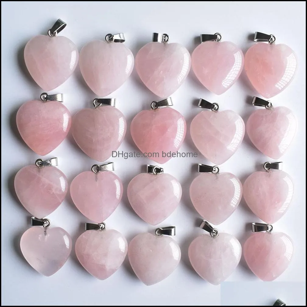 Natural Stone 25MM heart charms Rose Quartz Pendants Chakras Gem Stone fit earrings necklace making