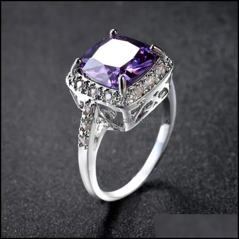 2 Pcs/Lot quality Silver purple Cubic Zirconia Gemstone Jewelry Lady Wedding rings Jewelry