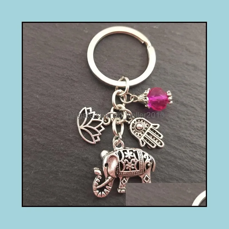 1pc Tribal Ethnic Keychains Unique Bohemia Gift Key Holder Lotus Jewelry Hand Elephant Car Keychain For Women