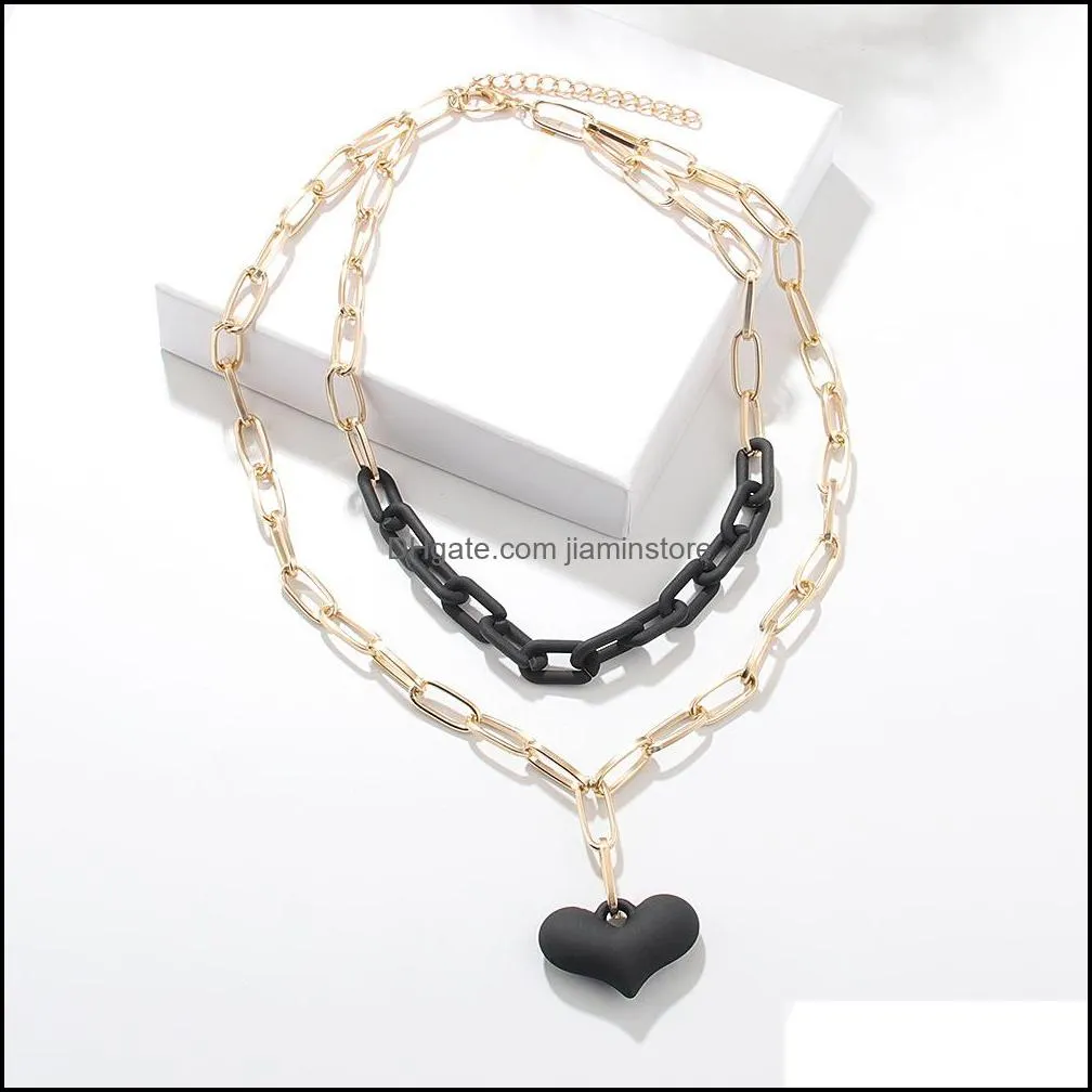 Women`s Neck Chain Fashion Colorful Heart Acrylic Thick Necklace For Women Men Bohemian Plastic Choker Collar Necklace Jewelry Gifts