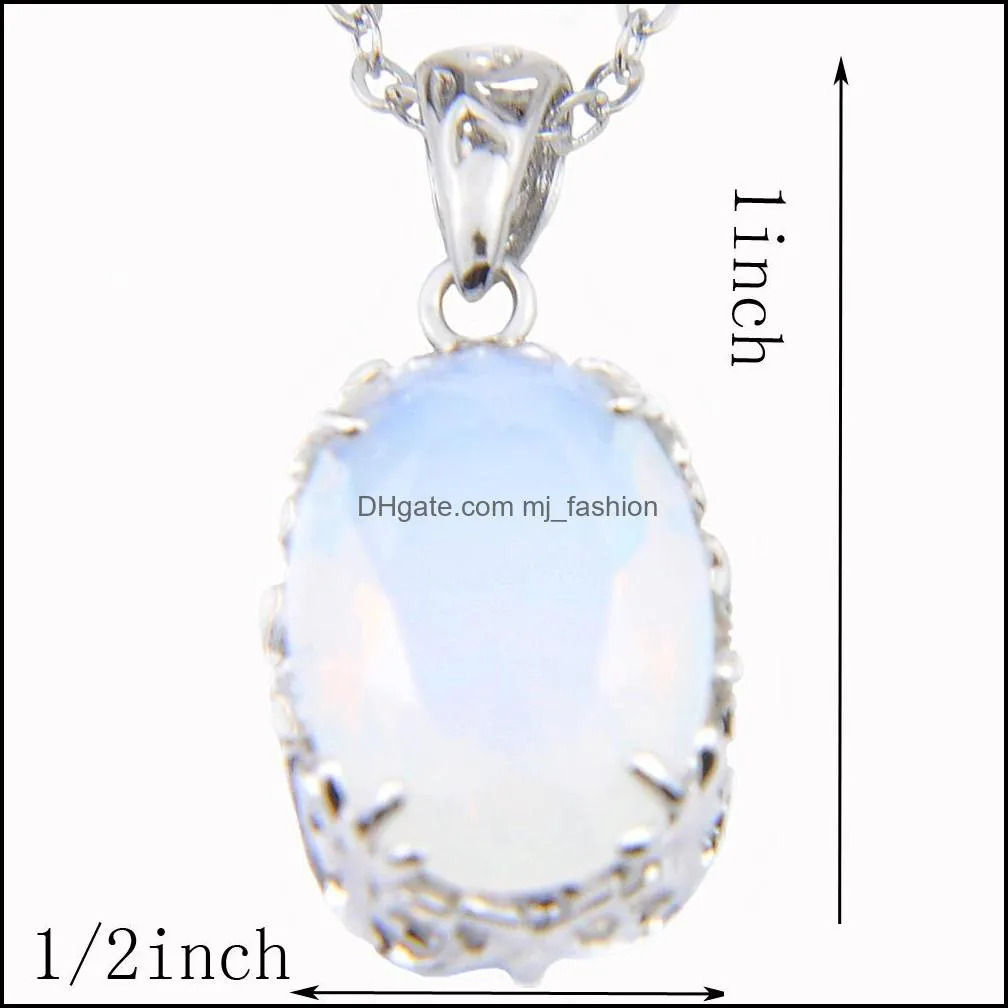 6 Pcs Lot 925 Silver Natural White Moonstone Gems Women`s Pendant Oval Antique Holiday Gift Pendant Jewelry +Chain