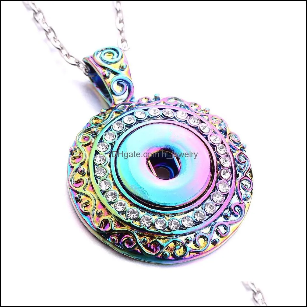 Vintage Snap Button Jewelry Dazzle Color Plating Pendant Fit 18mm Snaps Buttons Necklace for Women Men Noosa N131