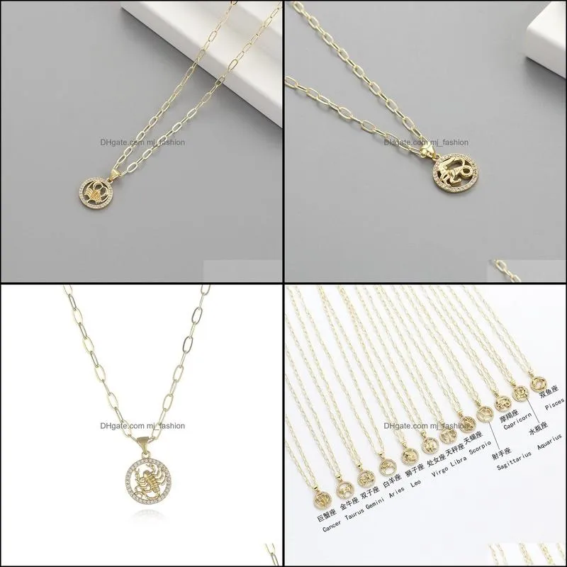 12 Constellation Necklace Simple Inlaid Zircon 18 Gold Plated Pendant Jewelry For Women