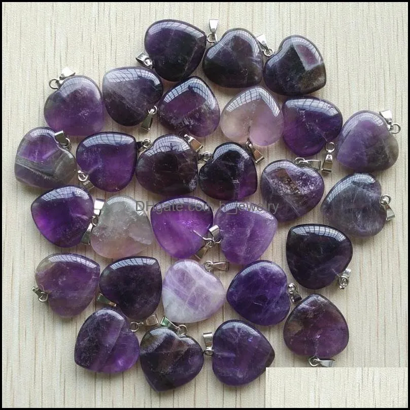 20mm natural stone amethyst Charms Crystal heart pendant pendulum pendants Wholesale for jewelry making