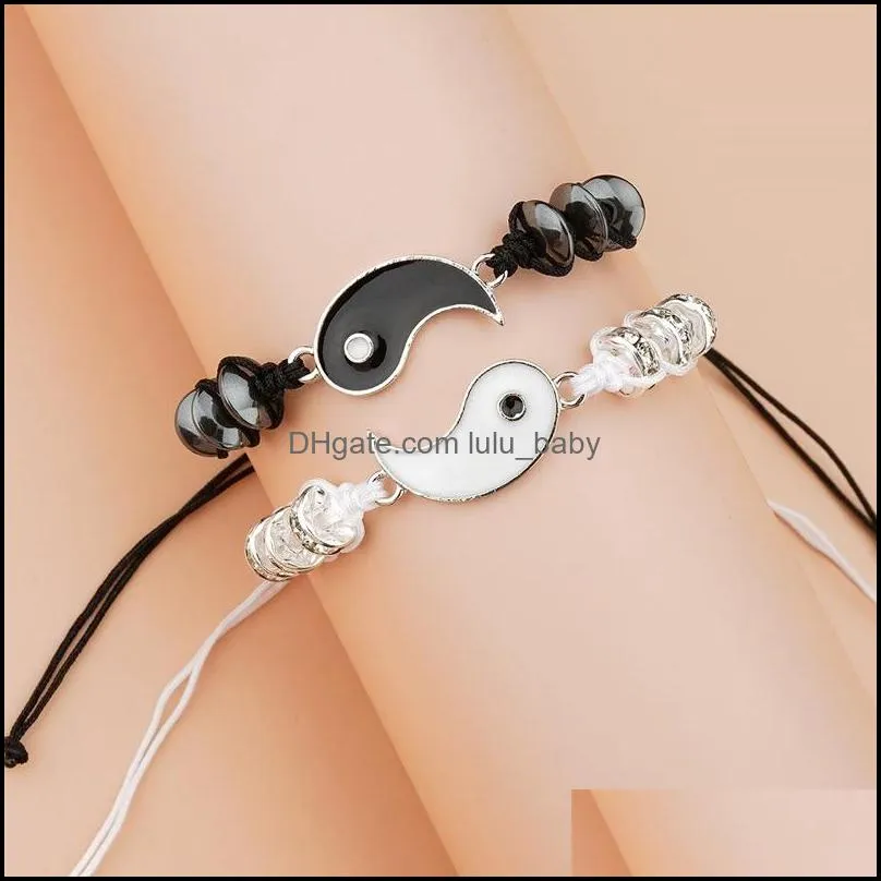 2pc Tai Chi Yin Yang Adjustable Couple Bracelet Friendship Relationship Boyfriend Girlfriend Friendly charm Bracelets Gift