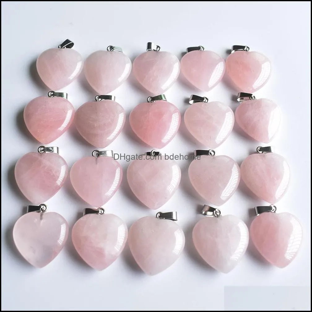 Natural Stone 25MM heart charms Rose Quartz Pendants Chakras Gem Stone fit earrings necklace making