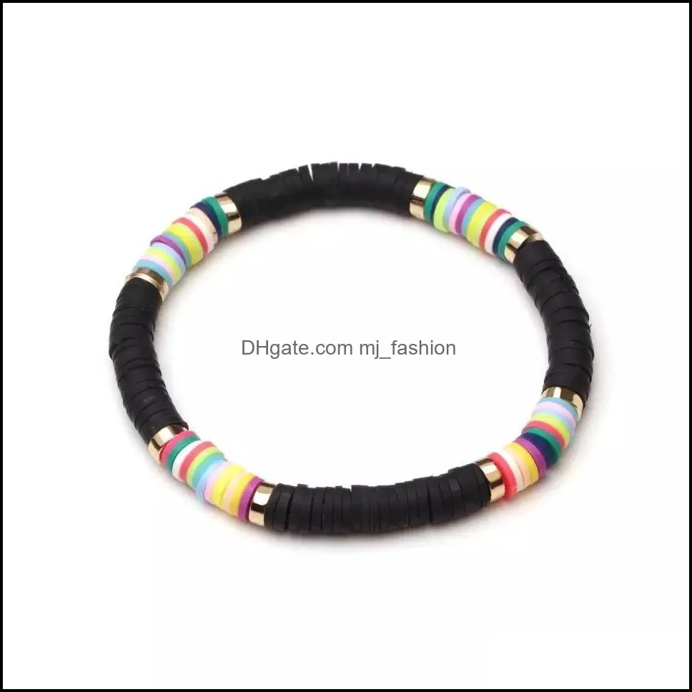 Handmade Jewelry Wholesale 6mm Soft Pottery Spacer Bracelet Beach Mixed Color Elastic Rope Sliced Soft Pottery Bracelet