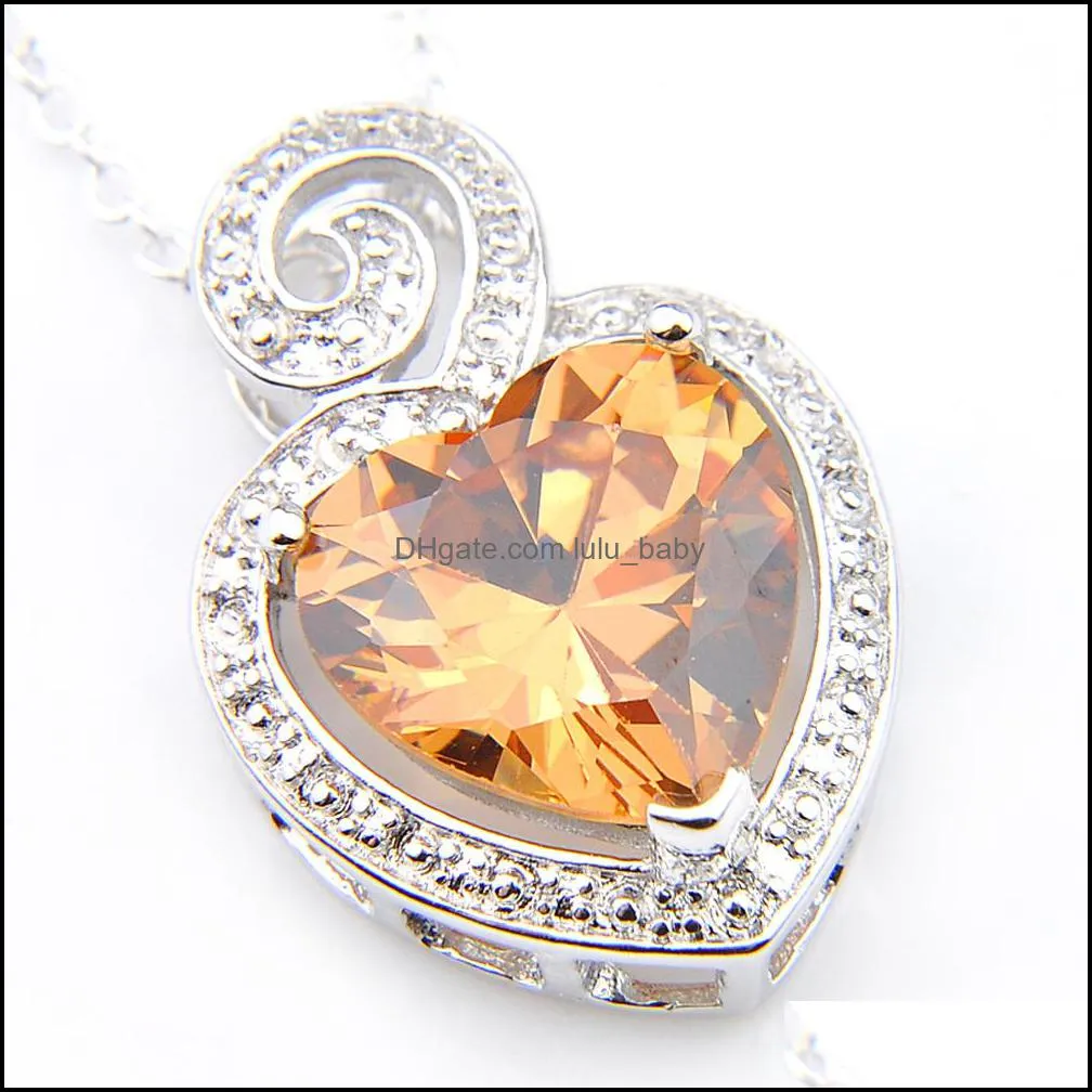 Mix 5PCS Rainbow New 925 sterling Silver Heart Morganite Blue Pink Topaz Garnet Gemstone Necklaces Pendants For Lady Party