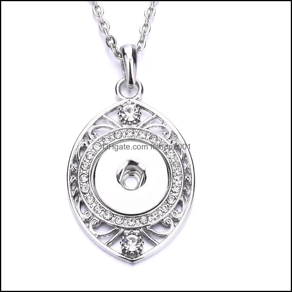 Snap Button Charms Jewelry Zircon Hollow Round Geometric Pendant Fit 18mm Snaps Buttons Necklace for Women Noosa D101