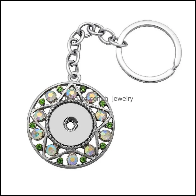 Fashion Keychains Cross Oval Geometric Rhinestone snap key chains fit 18mm snap buttons Keyrings