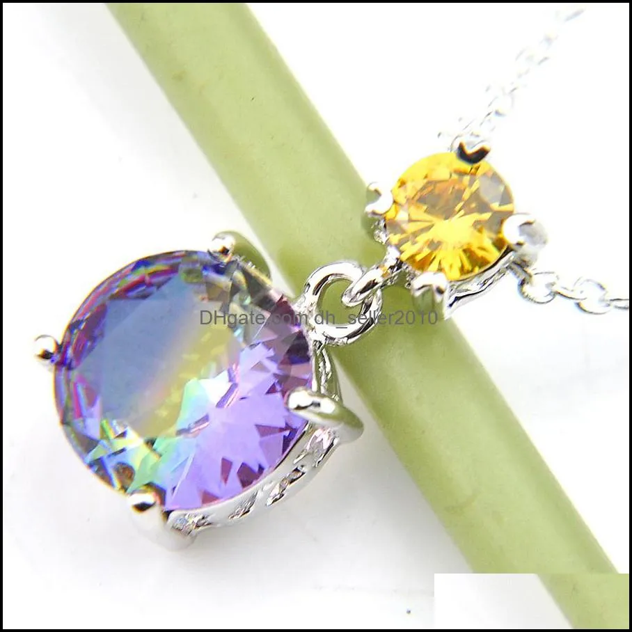 Wholesale 12 pieces/Lot Fashion Holiday Jewelry Bi Color Tourmaline Gemstone 925 Silver Wedding Round Pendant Necklaces