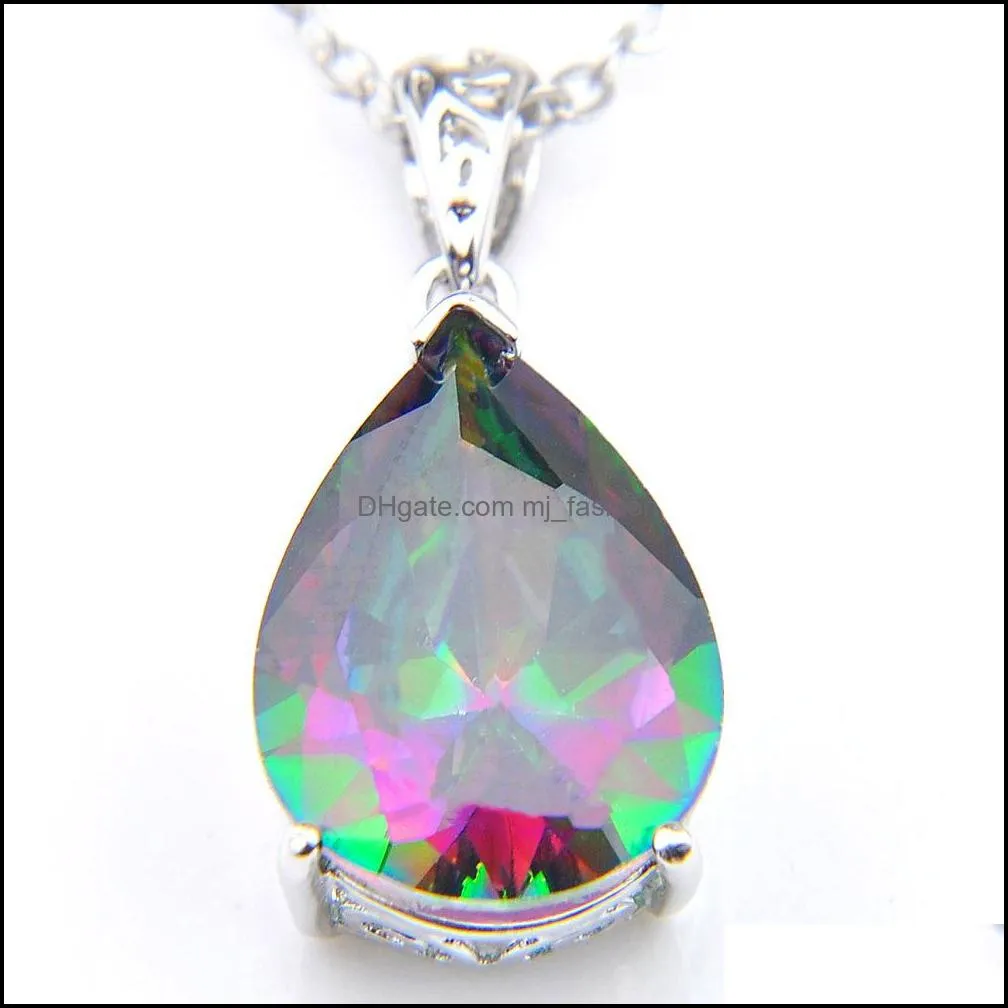 12 Pcs/Lot Engagement Jewelry Water Drop Rainbow Topaz Gems 925 Sterling Silver Necklace For Women Wedding Pendants Jewelry