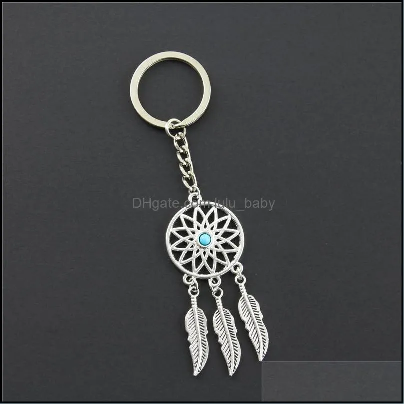 Gift Pink Black Beads Keychains Dreamcatcher Feather Wind Chimes Dream Catcher Key Chain Women Vintage Indian Style Key ring