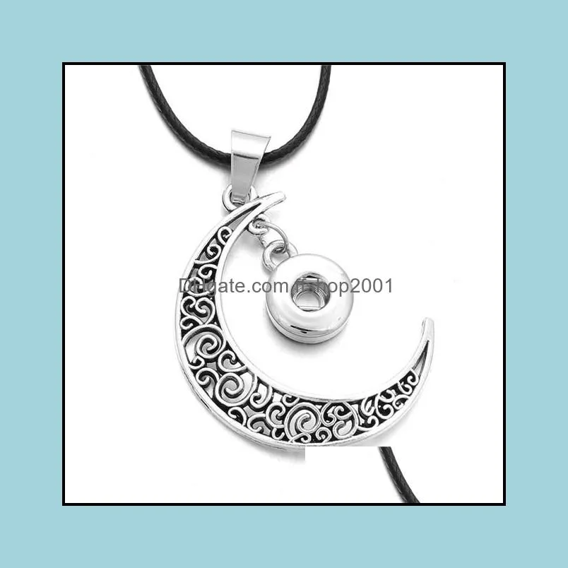 Moon Pendant fit 12mm & 18mm Snap Button Necklace Black Rope Chains Jewelry For Women Men