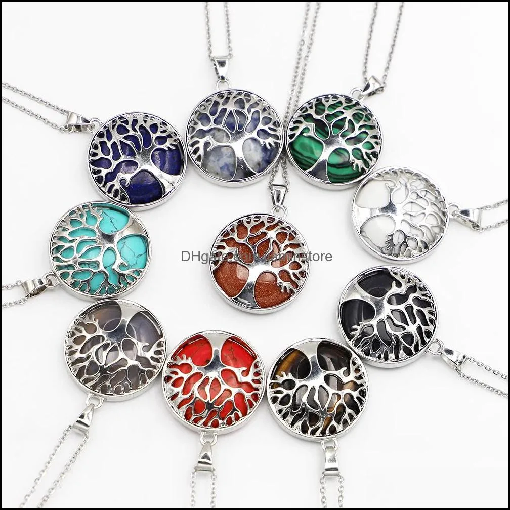 Fashion Natural Stone Tree of Life Necklace Pendant Statue Reiki Charms Crafts Jewelry Whoelsale