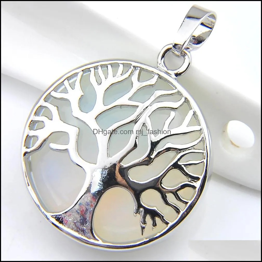 Tree of Life Pendant Vintage Gorgeous Round White Moonstone Gems Silver For Women Jewelry Australia USA Pendant