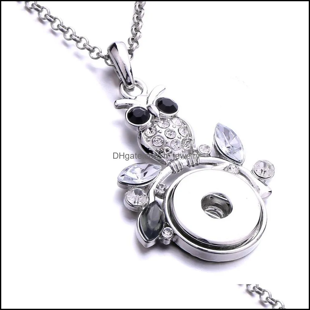 Snap Button Charms Jewelry Zircon Round Flower Pendant Fit 18mm Snaps Buttons Necklace for Women Noosa D092