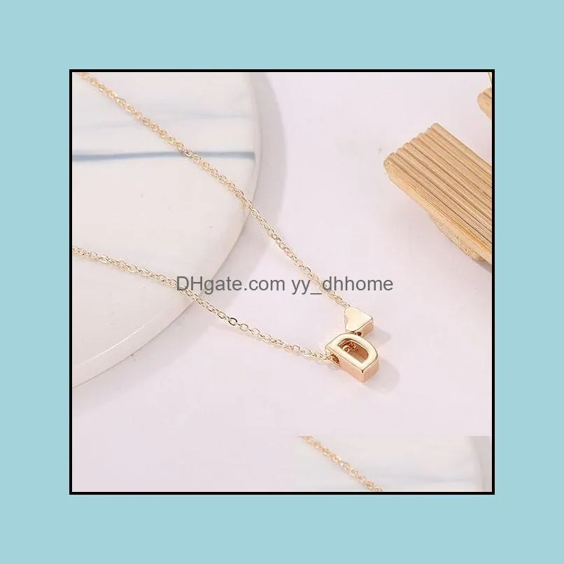 26 Intial letter alphabet heart pendant necklace for women gold color A-Z alphabet necklace chain fashion jewelry Gift