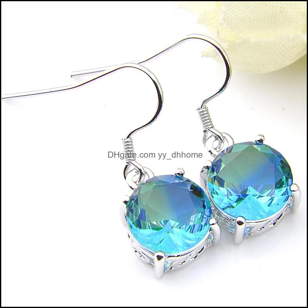 2 Pcs/Lot Charm Women Jewelry Set Round Bi Colored Tourmaline Gems 925 Silver Plated Pendants Necklaces for Holiday Party