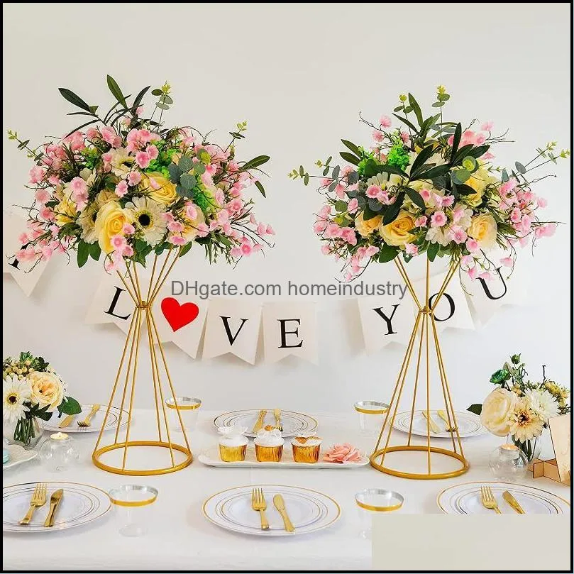 party decoration 70cm/50cm flower vases gold/ white stands metal road lead wedding centerpiece flowers rack for event